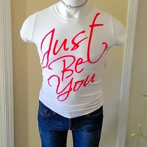 Just Be You Ladies T-shirt. Letters are Barbie Pink/ Hot Pink XL